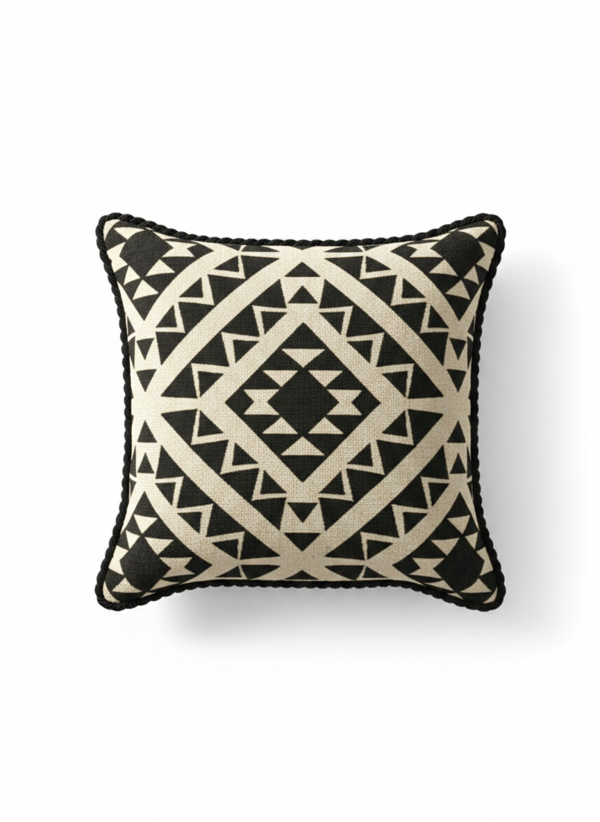 Black & Cream Aztec Geometric Cushion Cover