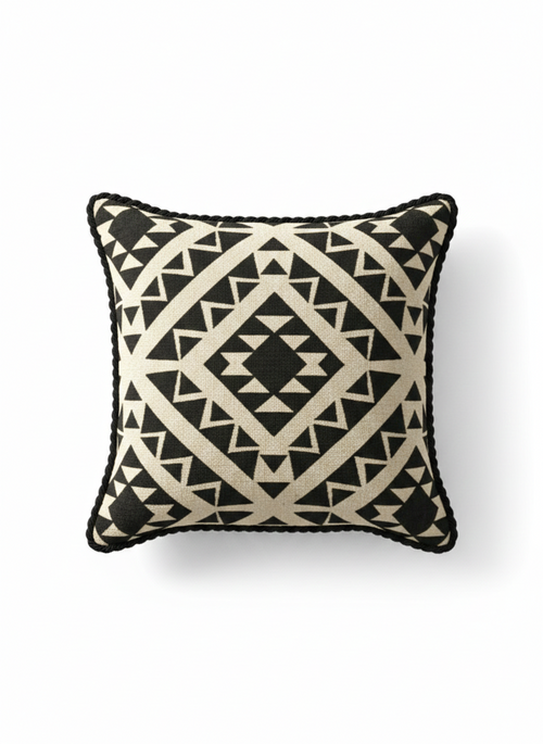 Black & Cream Aztec Geometric Cushion Cover