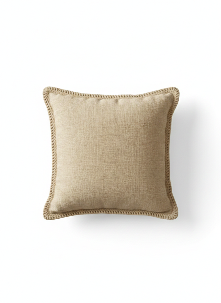 Rustic Beige Textured Cushion Cover with Braided Border