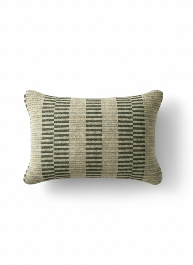 Olive Green Textured Striped Cushion Cover
