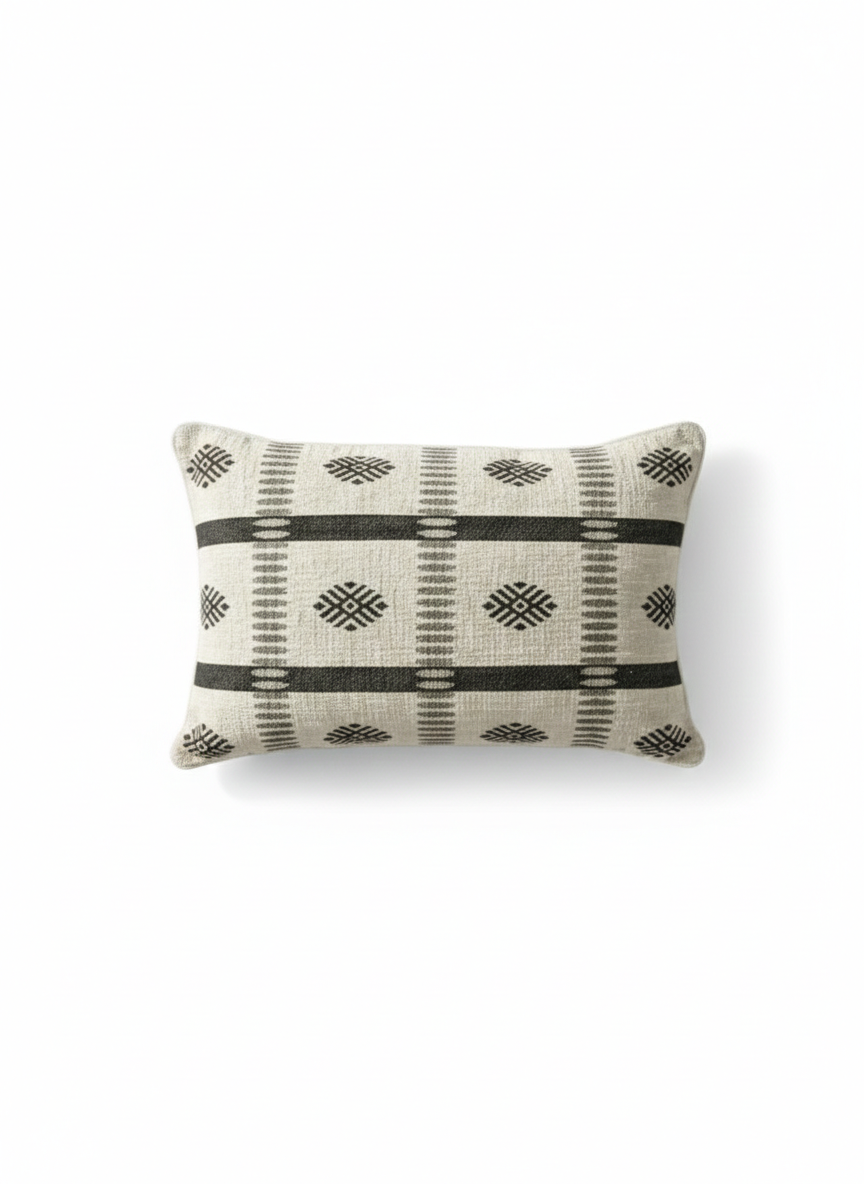Modern Jacquard Cotton Cushion Cover Set – Beige & Black Geometric Design