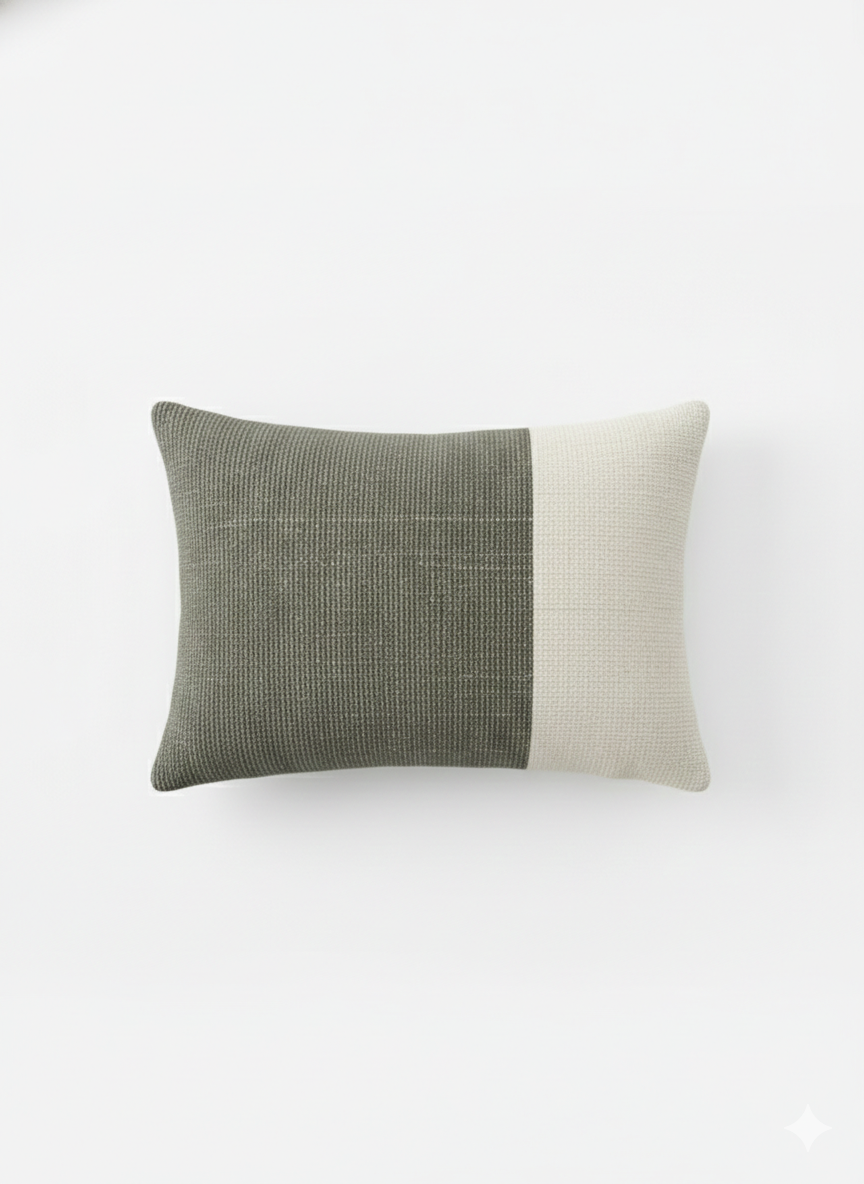 Charcoal Gray & Cream Dual-Block Cushion Cover
