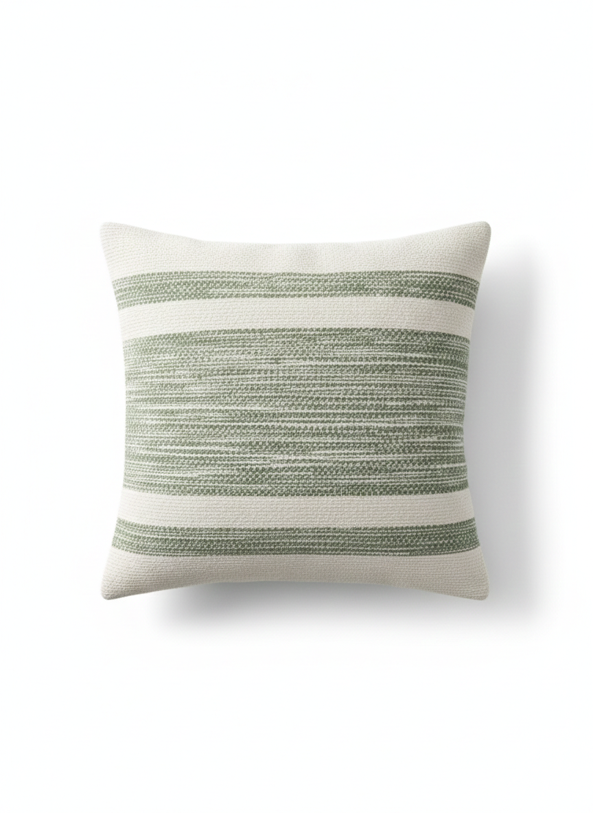 Sage Green & Off-White Textured Wide Striped Cushion Cover