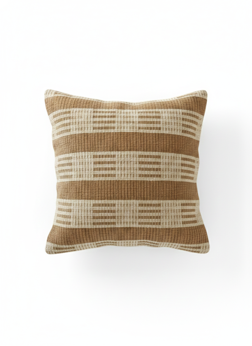 Brown and Cream Block Pattern Cushion Cover