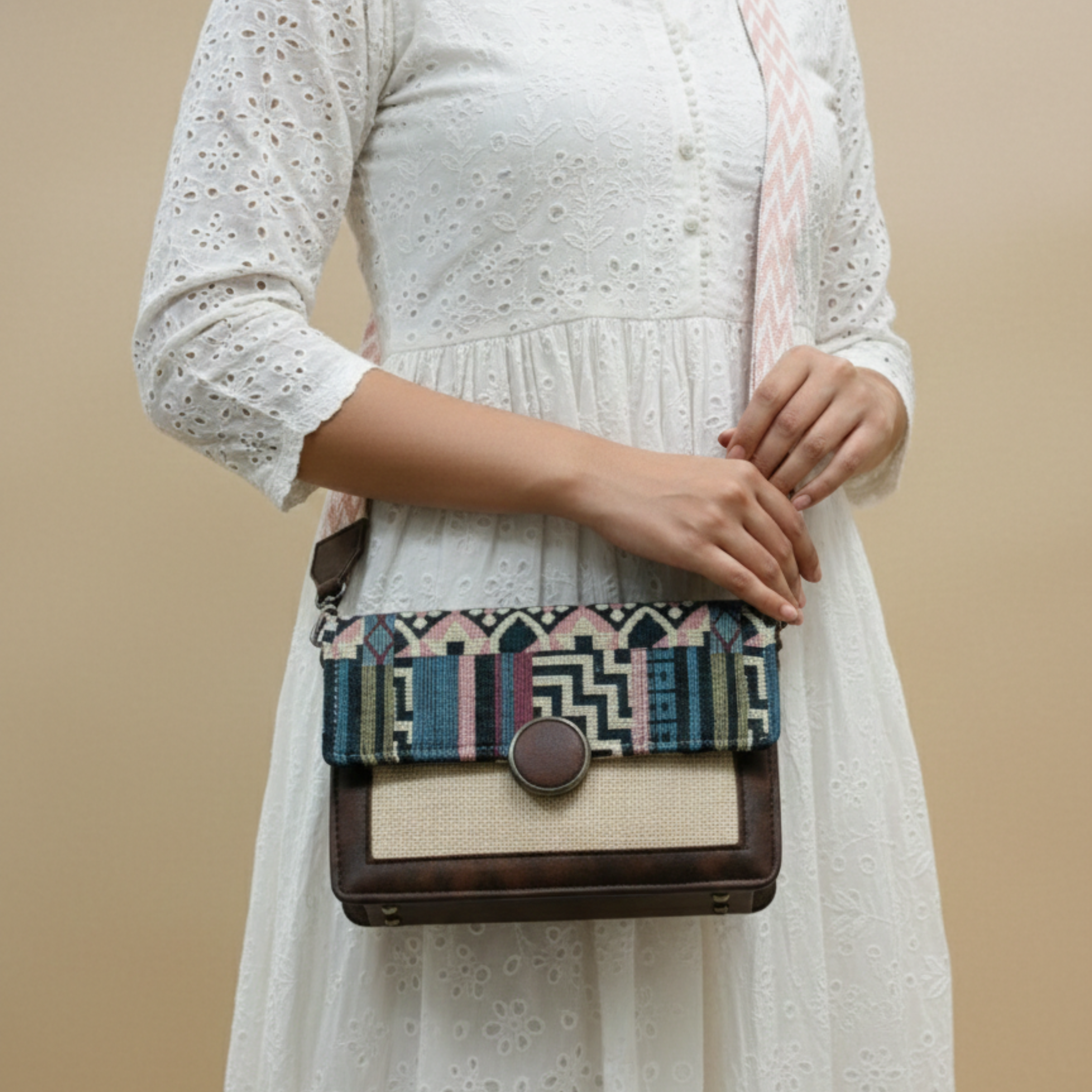 Digo & Beige Multicolor Tribal Sling Bag