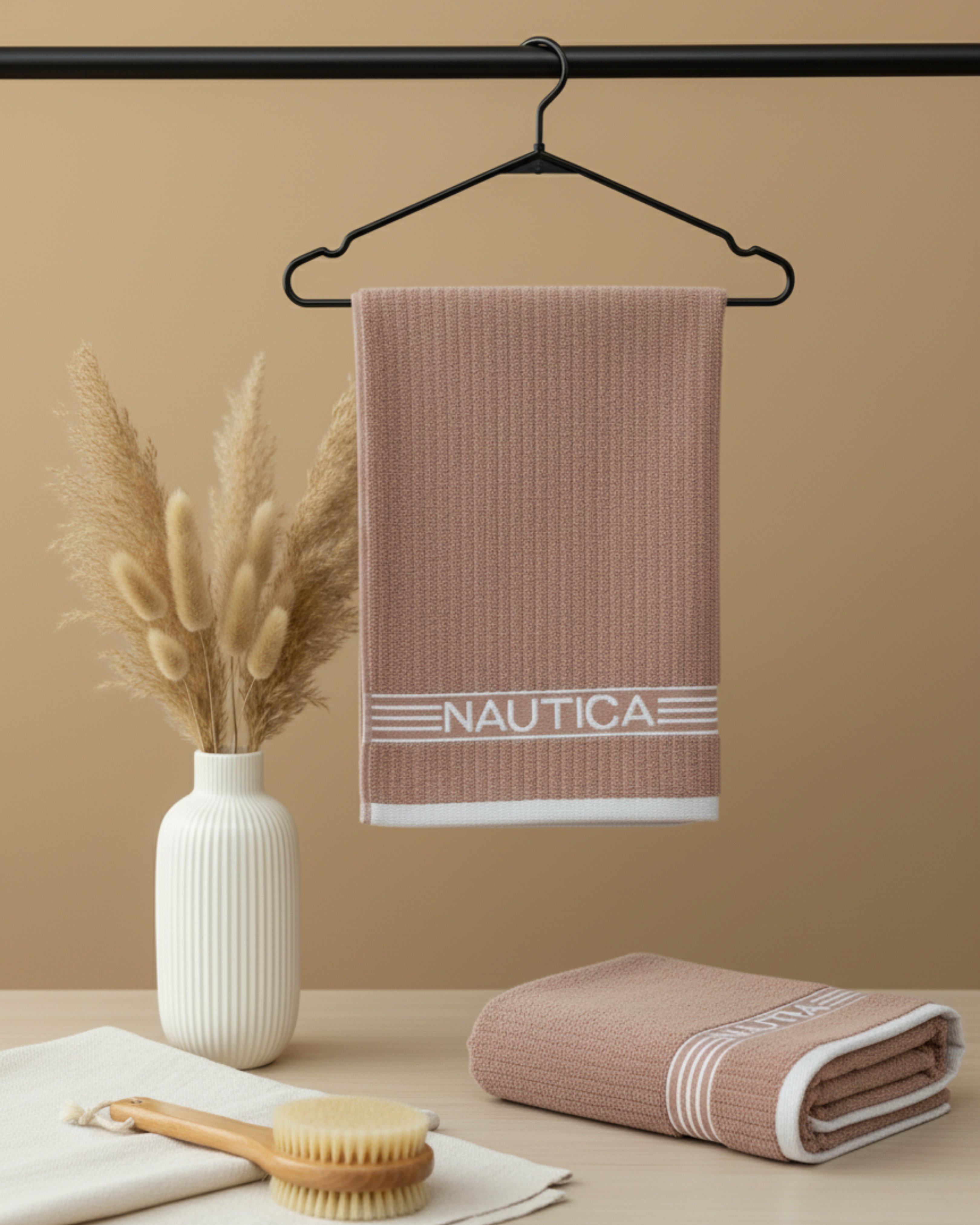 Premium Soft Cotton Hand & Bath Towel Set – Blush Beige Ribbed Design