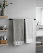 Premium Soft Cotton Hand & Bath Towel Set – Grey Leaf Design
