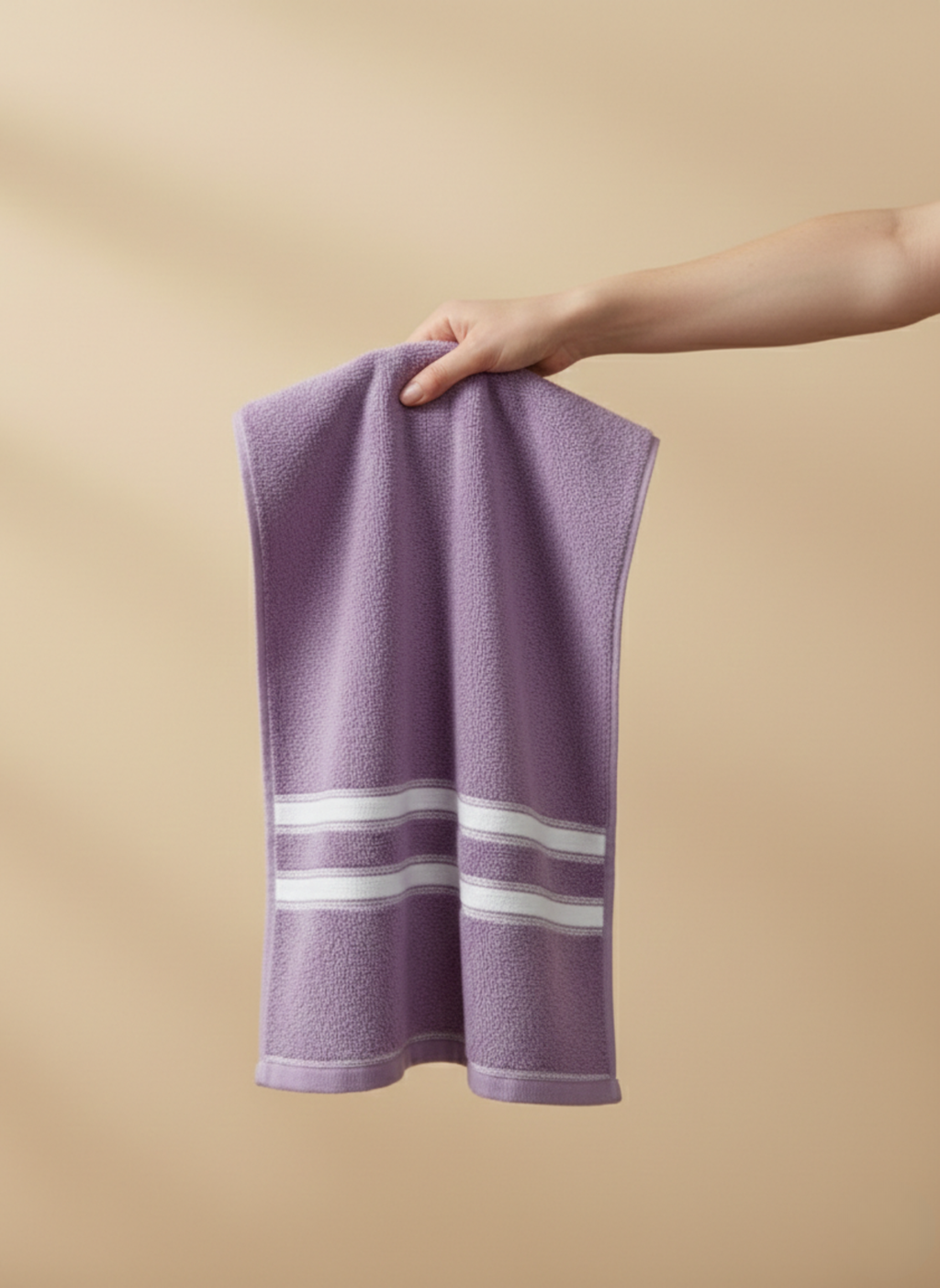 Premium Soft Cotton Hand & Bath Towel Set– Lavender Striped Elegance