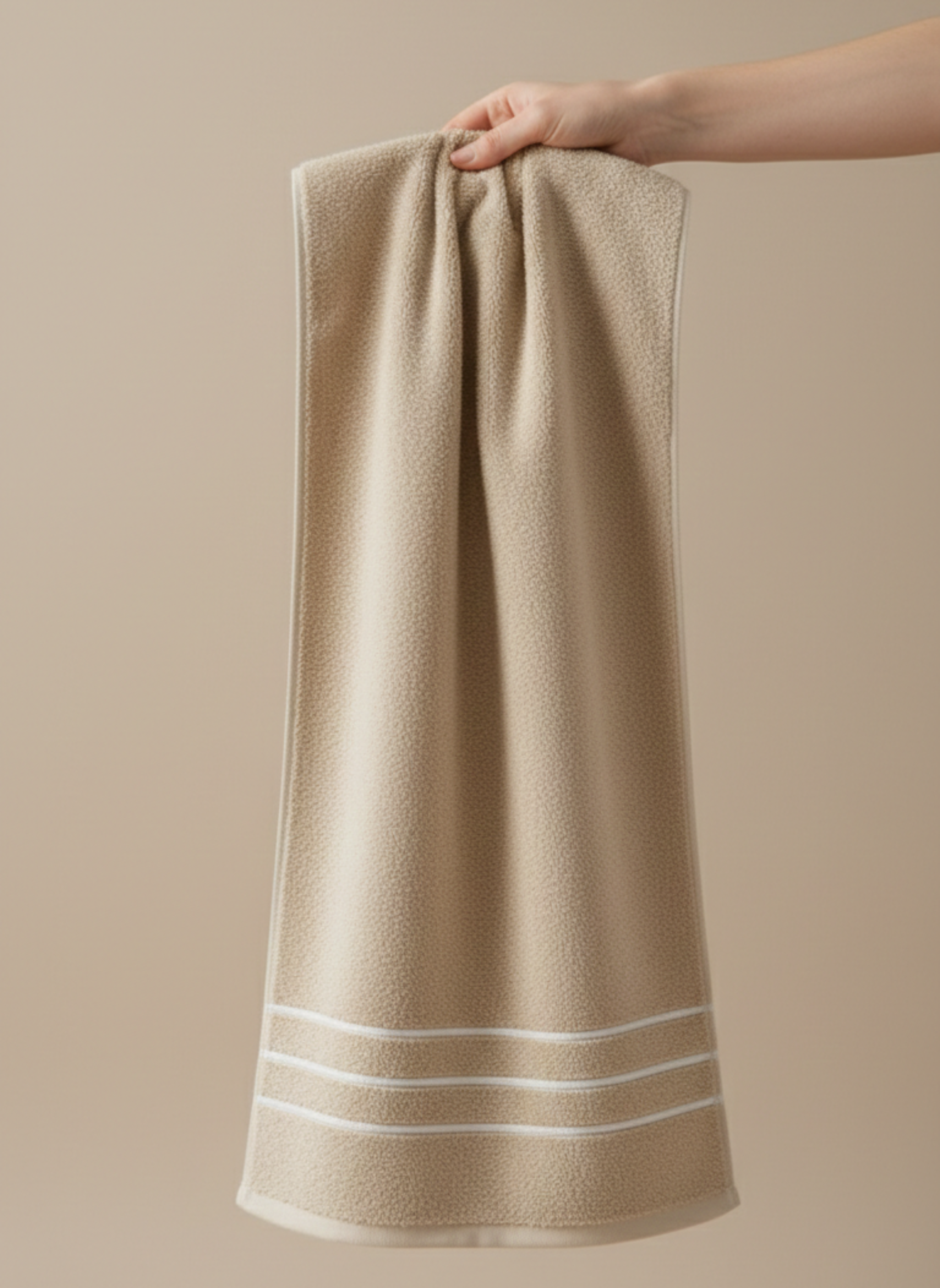 Premium Soft Cotton Hand & Bath Towel Set – Beige Classic Stripes