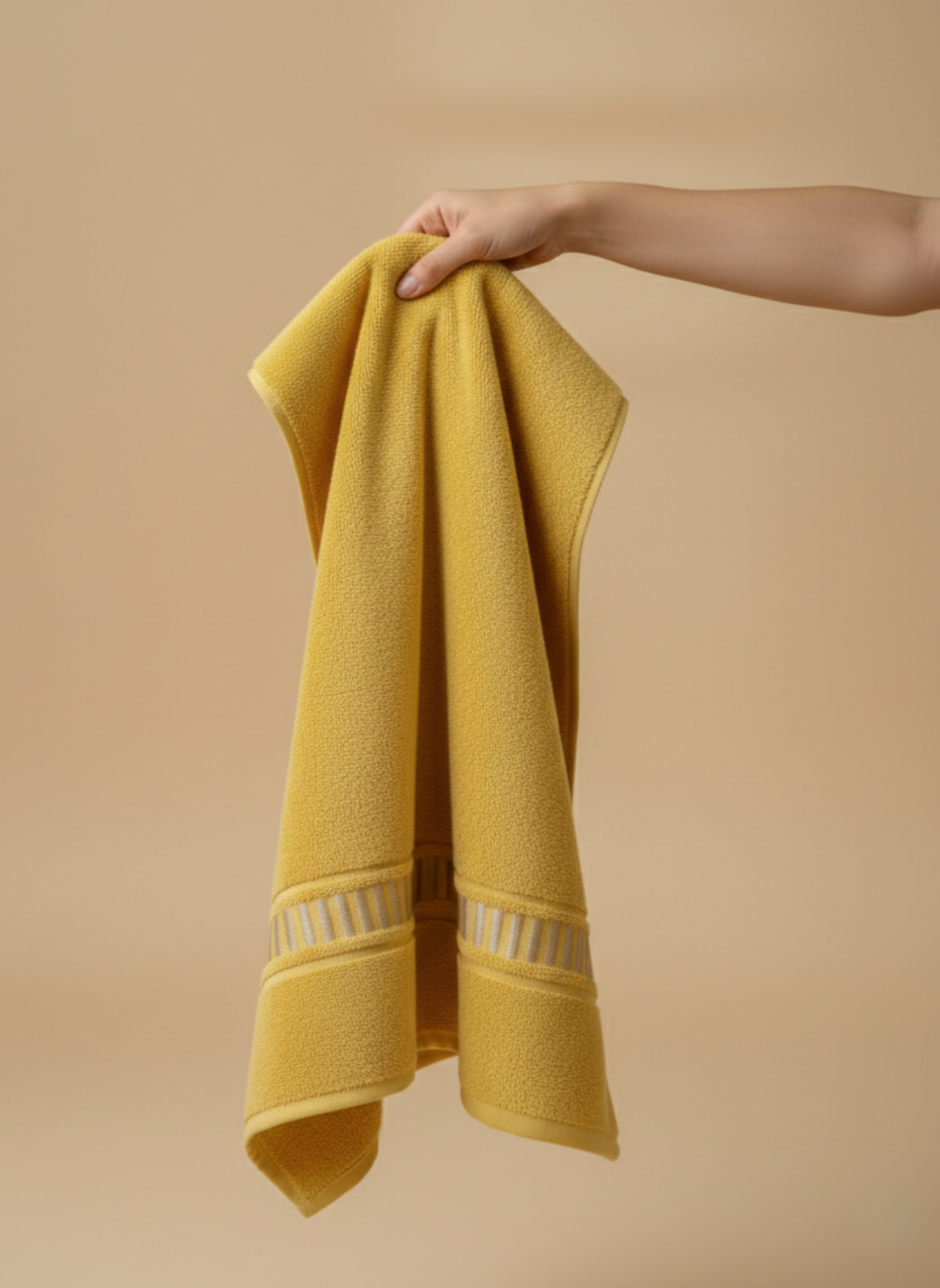 Premium Soft Cotton Hand & Bath Towel Set – Mustard Yellow Textured Design