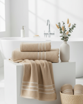 Premium Soft Cotton Hand & Bath Towel Set – Beige Classic Stripes