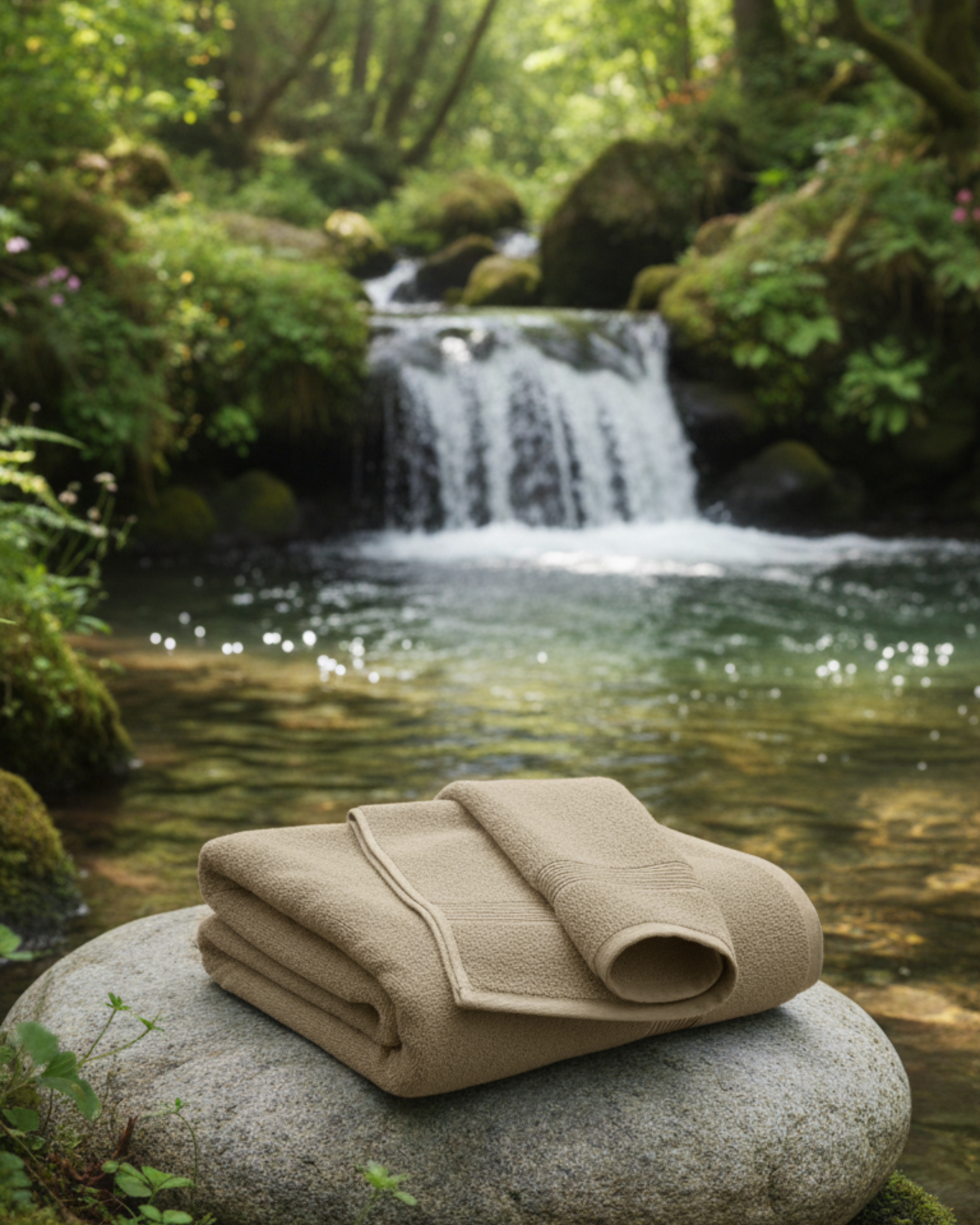 Premium Soft Cotton Hand & Bath Towel Set – Beige Classic Stripes