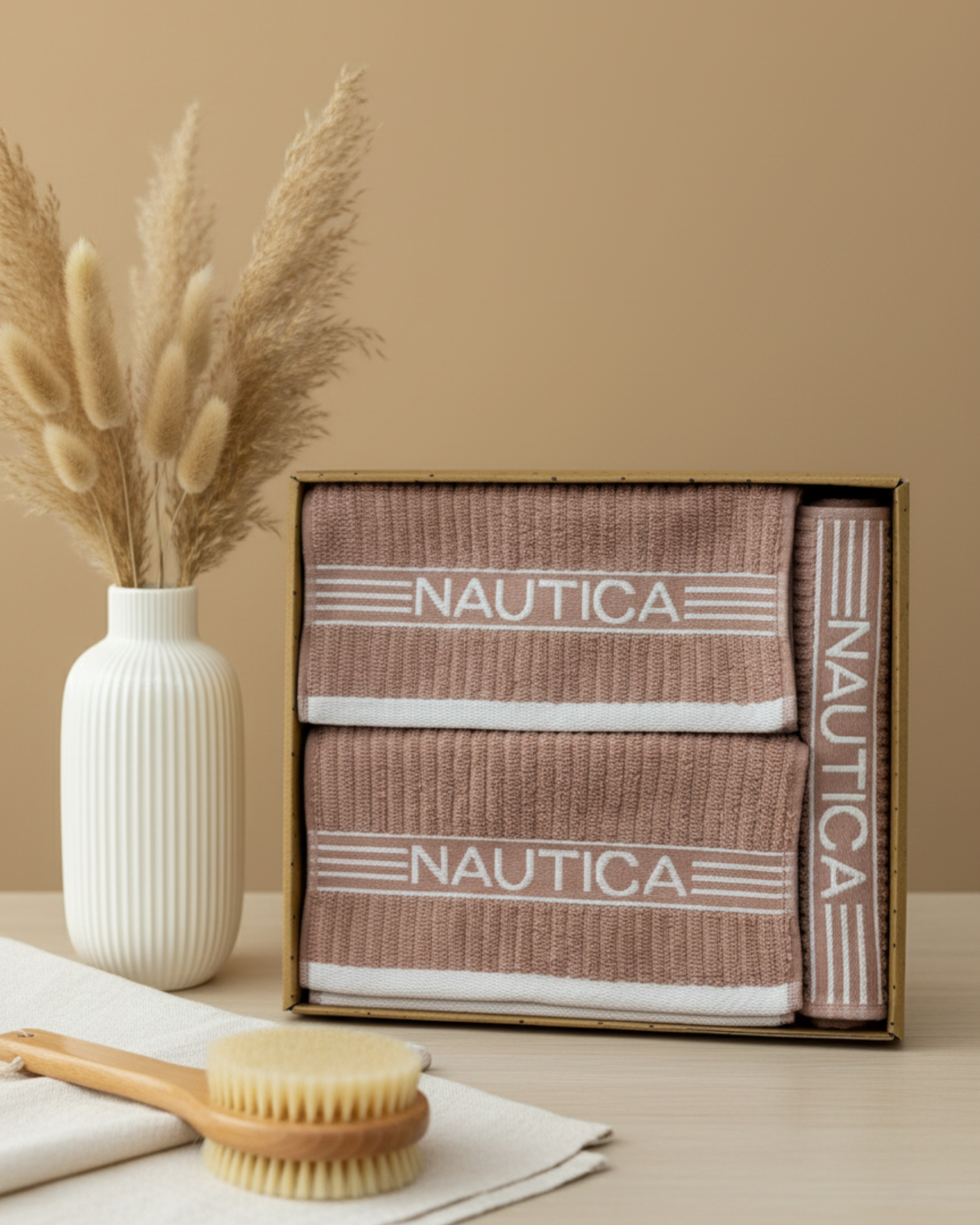 Premium Soft Cotton Hand & Bath Towel Set – Blush Beige Ribbed Design