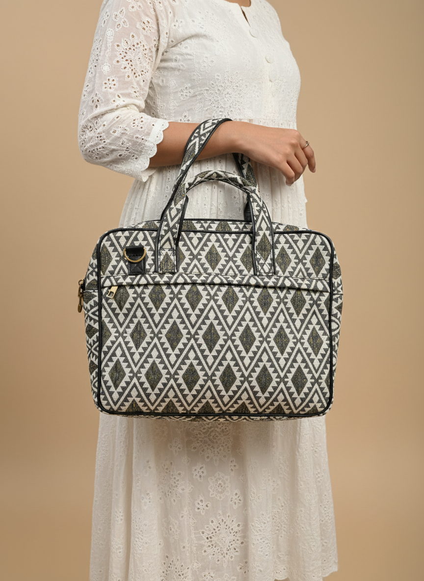 Ivory Botanical Print Handbag