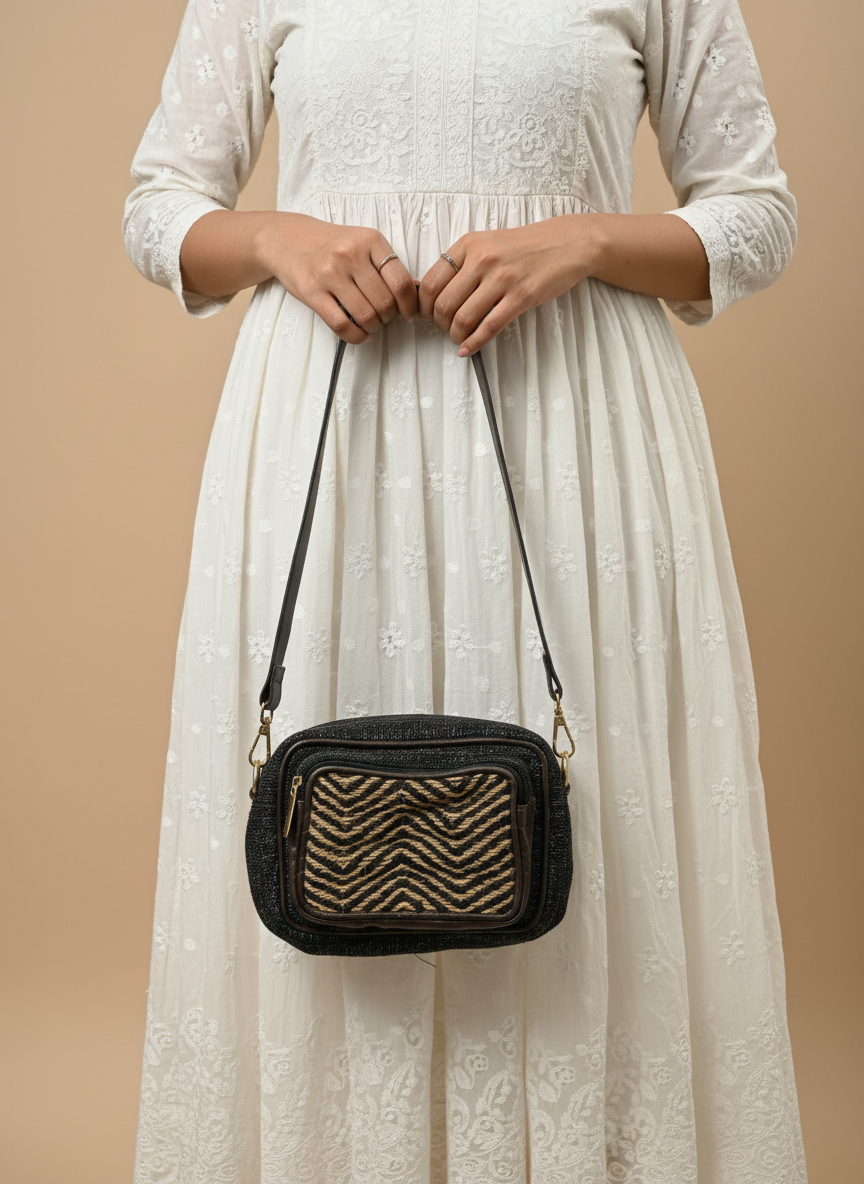 Midnight Brown Heritage Weave Sling Bag