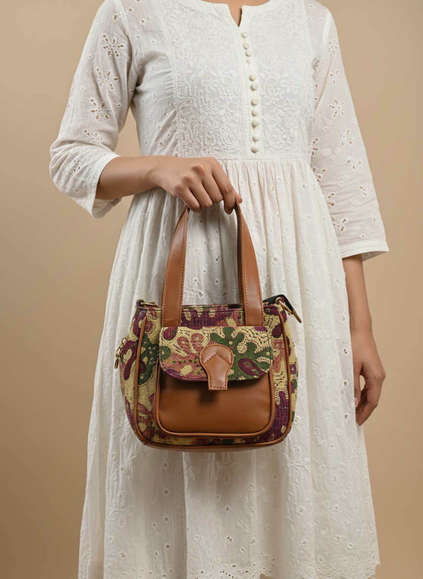 Brown Floral Design Handbag