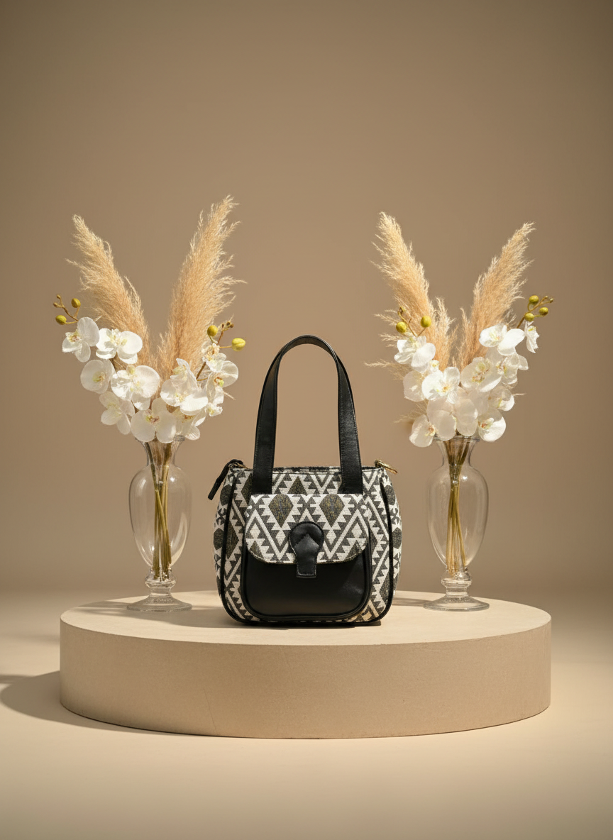 Black & White Triangle Print Handbag