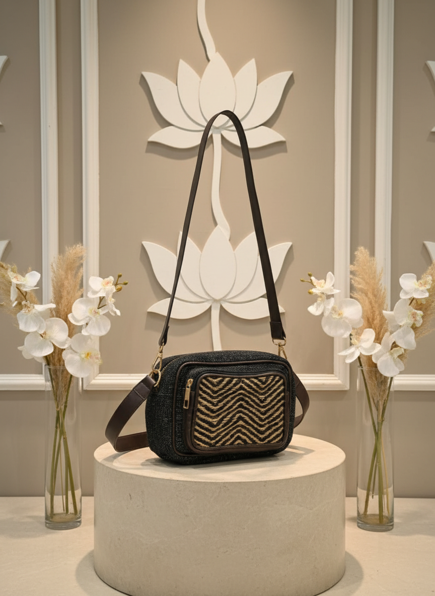 Midnight Brown Heritage Weave Sling Bag